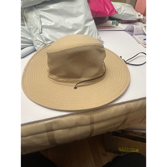 Jacobson Hat Men's Tan Sun Hat Boonie Safari Breathable Mesh Chin Strap - Picture 7 of 8